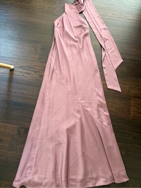 Azazie Dusty Rose One-Shoulder Gown with Long Sash